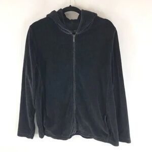 Eddie Bauer Womens Hoodie Full Zip Terrycloth Cotton Blend Black XL
